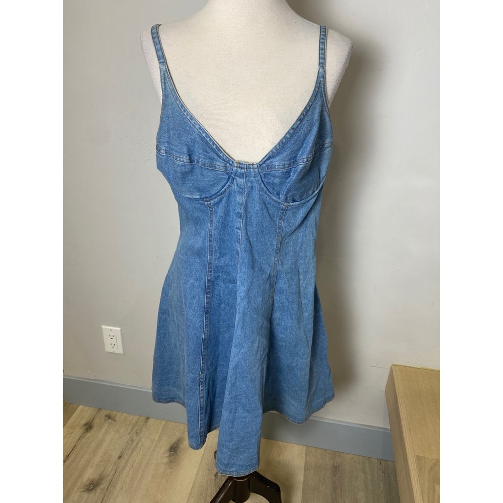 Vintage Rampage Denim Mini Dress Blue 90s Bustier Fit Flare Spaghetti Strap M/L